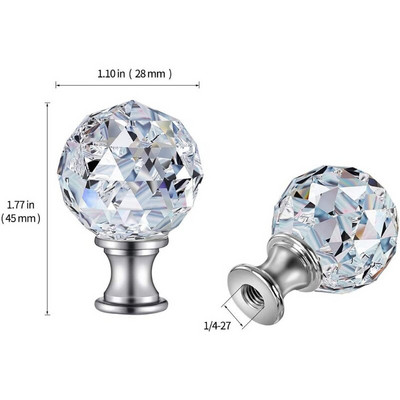 2 τεμάχια Clear Crystal Glass Ball Final Lamp Top Cap Diamond Top πόμολο αμπαζούρ