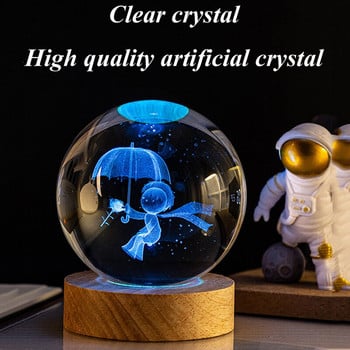 6/8 см светеща кристална топка Нощна лампа 3D лазерно гравирана топка на планетата на Слънчевата система и LED светлинна основа за подаръци Декор за домашен офис