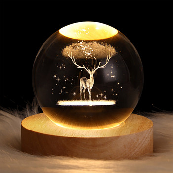 Романтична светеща нощна лампа с кристална топка Луна Слънчева система Стил на виенско колело Нощна светлина Атмосферни лампи 60 мм Коледен подарък