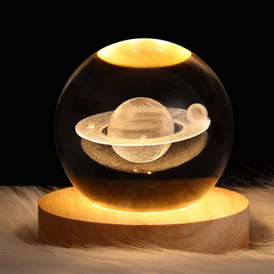 Романтична светеща нощна лампа с кристална топка Луна Слънчева система Стил на виенско колело Нощна светлина Атмосферни лампи 60 мм Коледен подарък