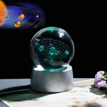 Подарък от кристална слънчева система със зареждаема цветна LED основа Стъклена топка с планети Парти сувенири Подарък за астрофил A1