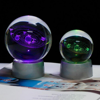Подарък от кристална слънчева система със зареждаема цветна LED основа Стъклена топка с планети Парти сувенири Подарък за астрофил A1