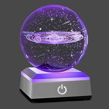 80mm K9 Crystal Solar System Planet Globe Τρισδιάστατη χαραγμένη μπάλα ηλιακού συστήματος με διακόπτη αφής LED Light Base Δώρα Αστρονομίας