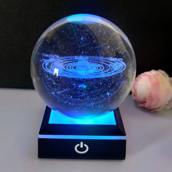 80mm K9 Crystal Solar System Planet Globe Τρισδιάστατη χαραγμένη μπάλα ηλιακού συστήματος με διακόπτη αφής LED Light Base Δώρα Αστρονομίας