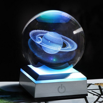 80 mm K9 Crystal Solar System Planet Globe 3D гравирана слънчева система топка със сензорен превключвател LED светлинна основа Астрономически подаръци