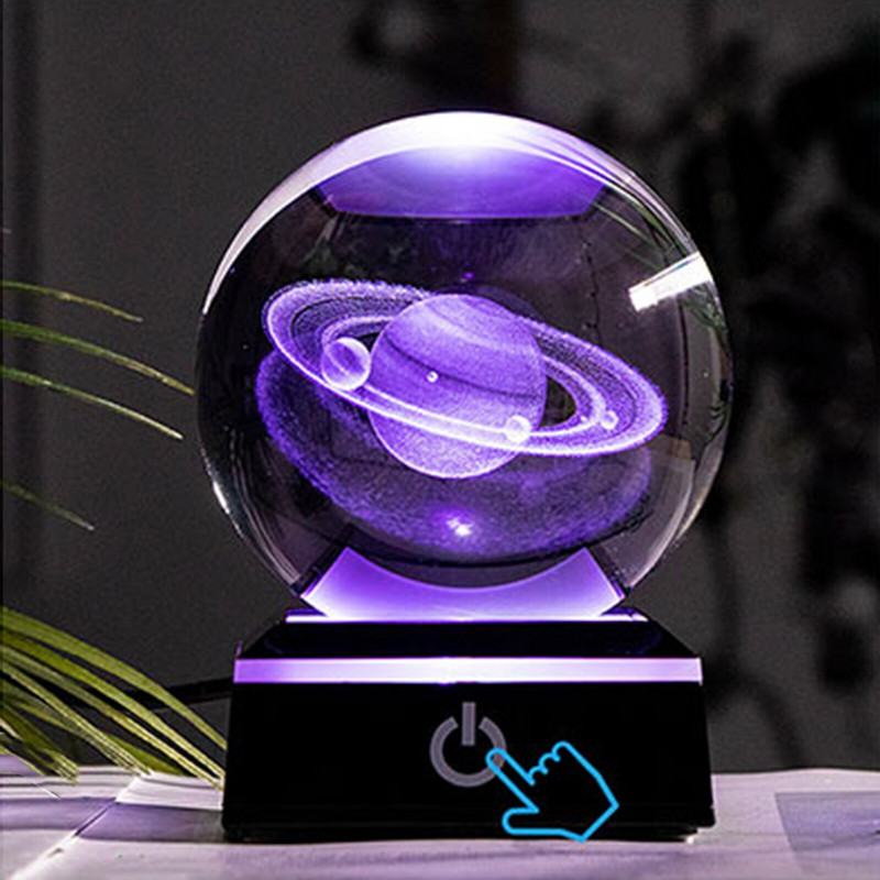 Sistem solar de cristal K9 de 80 mm Planet Glob Gravat 3D Sistem solar Minge cu comutator tactil Bază de lumină LED Cadouri de astronomie