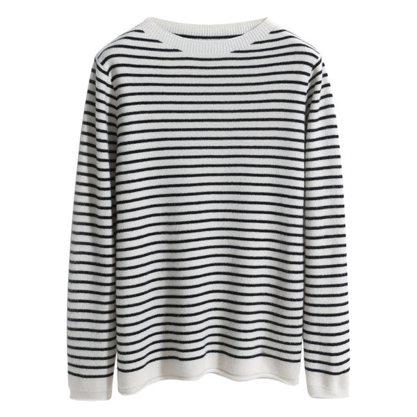 Γυναικείο ριγέ πουλόβερ με οβάλ λαιμόκοψη