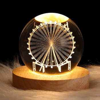 3D кристална топка LED нощна светлина Луна Проектори Атмосфера Декор на спалнята Астрономия Нощна лампа Коледни подаръци