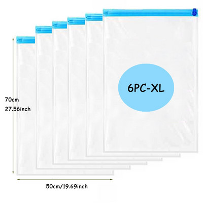 6 db Roll-Up kompressziós vákuum tárolótáskák Összehajtható utazási helytakarékos táskák műanyag tömörített otthoni ruhatároló táskák
