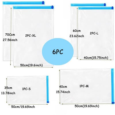 6 db Roll-Up kompressziós vákuum tárolótáskák Összehajtható utazási helytakarékos táskák műanyag tömörített otthoni ruhatároló táskák