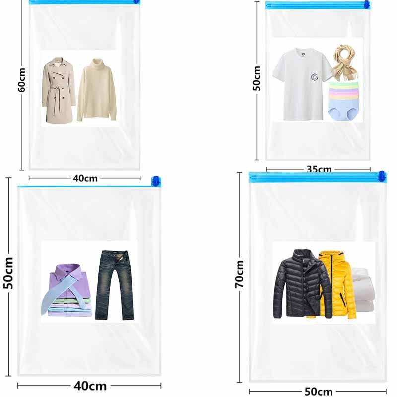 6 db Roll-Up kompressziós vákuum tárolótáskák Összehajtható utazási helytakarékos táskák műanyag tömörített otthoni ruhatároló táskák