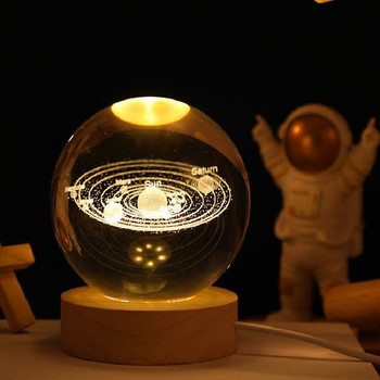 Κρυστάλλινη σφαίρα Crystal Astronaut Planet Globe 3D Μπάλα ηλιακού συστήματος χαραγμένη με λέιζερ με διακόπτη αφής LED βάση φωτός Astronomy Gif