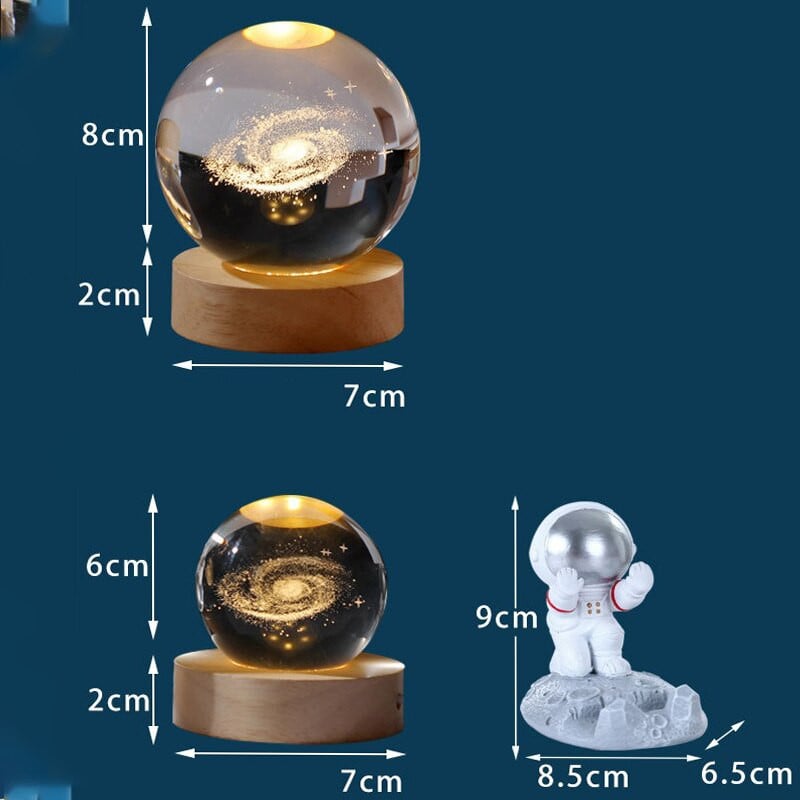 Minge de cristal Cristal Astronaut Planeta Glob 3D Gravat Laser Minge Sistem Solar cu comutator tactil Baza de lumină LED Astronomie Gif