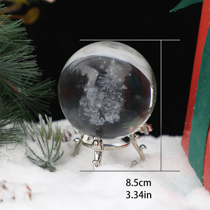60 mm-es karácsonyi kristálygömb Mikulásfa hóember 3D lézeres üveg kristálygömb asztali papírnehezék lakberendezési karácsonyi kézműves ajándék