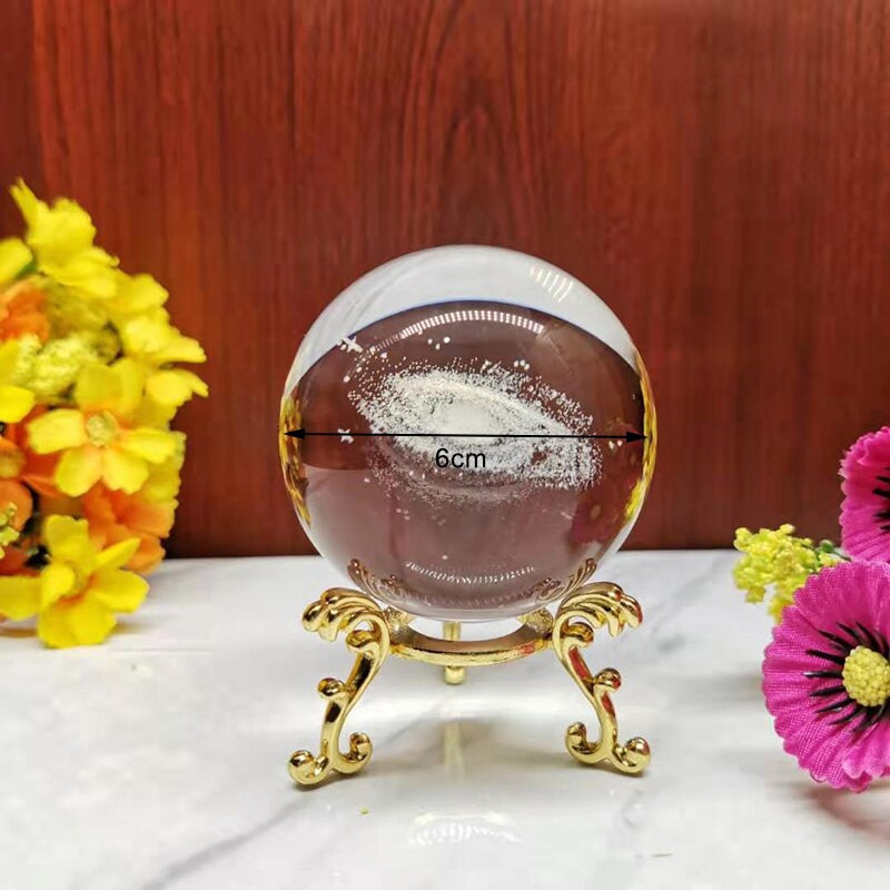 6 cm átmérőjű földgömb Galaxy miniatűrök kristálygömb 3D lézergravírozott kvarc üveggolyó gömb lakberendezési kiegészítők ajándékok