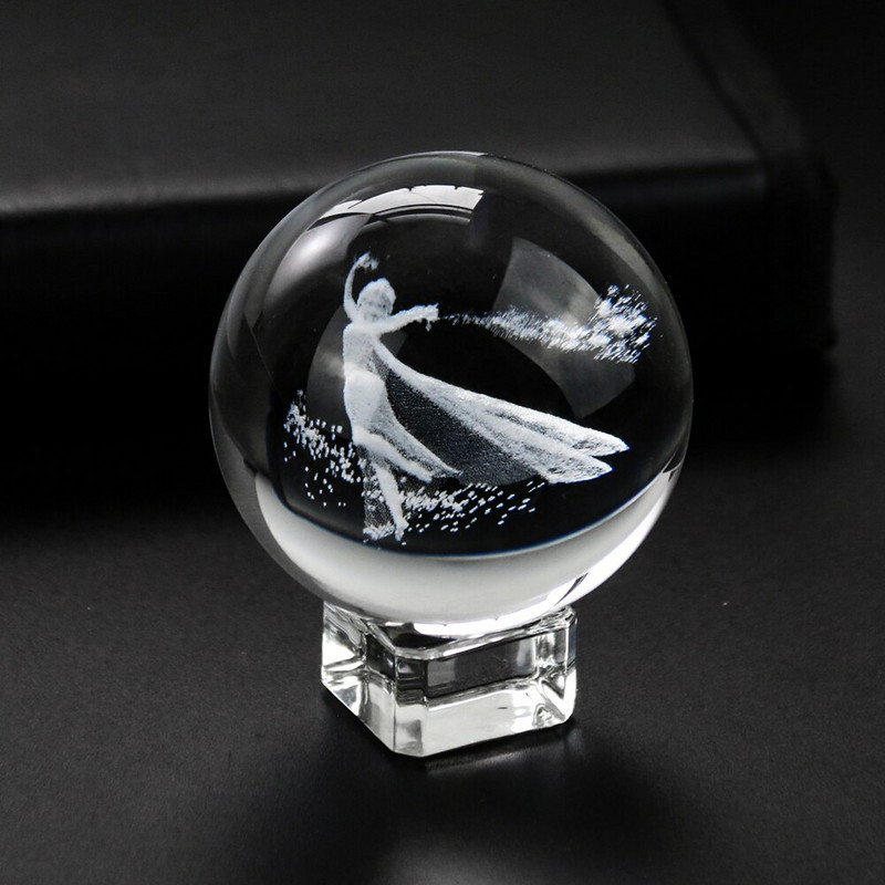 3D sniega globuss lāzerskulptūra Princese feja burvju kristāla bumba saules ķērējs, slīpēta prizma, papīra svars kāzu pamats mājas dekors