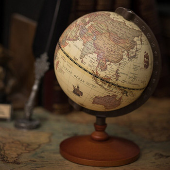 Globe World Map Vintage Γεωγραφία Διακόσμηση γραφείου Mapa Globe Earth Vintage Ξύλινα στολίδια σφαιρών Αξεσουάρ διακόσμησης σπιτιού