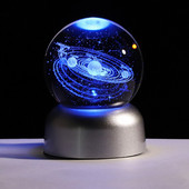 6 cm-es 3D lézergravírozott új napelemes földgömb Galaxy Stars Planets golyós LED fényalappal lakberendezési csillagászati ajándék