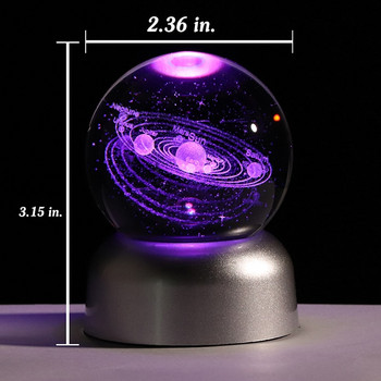 6cm 3D χαραγμένο με λέιζερ Νέα σφαίρα ηλιακού συστήματος με Galaxy Stars Planets Ball LED Light Βάση Διακόσμηση σπιτιού Δώρο αστρονομίας