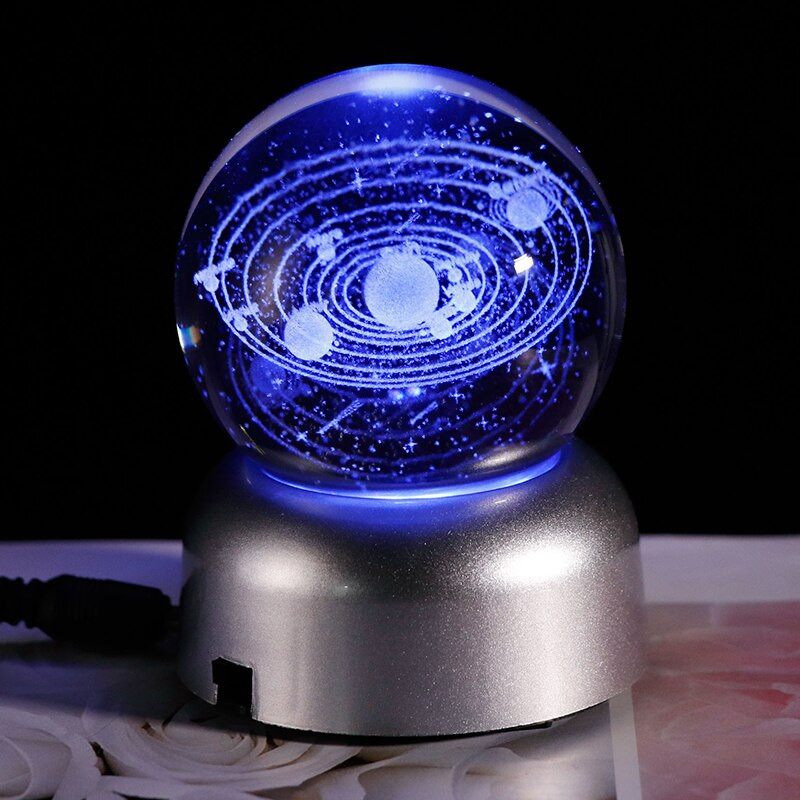 6 cm-es 3D lézergravírozott új napelemes földgömb Galaxy Stars Planets golyós LED fényalappal lakberendezési csillagászati ajándék