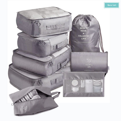 Új 8db/szett Rózsaszín utazási tárolótáskák utazási kiegészítőkhöz Utazásszervező Kozmetikai poggyász nagy bőrönd utazókészlet