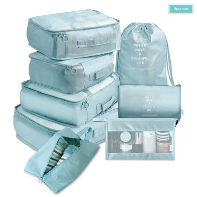 Új 8db/szett Rózsaszín utazási tárolótáskák utazási kiegészítőkhöz Utazásszervező Kozmetikai poggyász nagy bőrönd utazókészlet