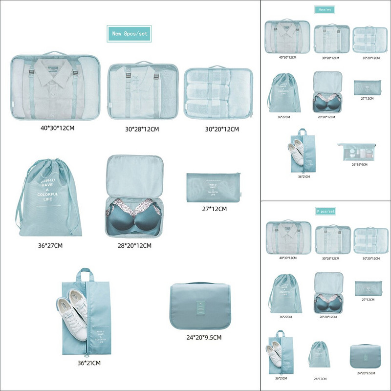 Új 8db/szett Rózsaszín utazási tárolótáskák utazási kiegészítőkhöz Utazásszervező Kozmetikai poggyász nagy bőrönd utazókészlet