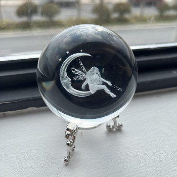 H&D 60 mm 3D топка, лазерно гравирана кристална топка, стъклена художествена изработка, миниатюрна сфера, аксесоари за домашен декор, коледен подарък, метална стойка