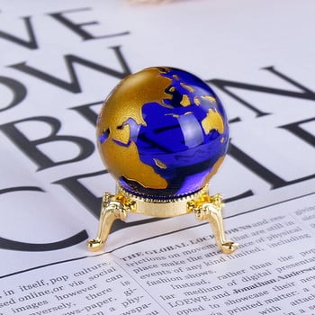 Нов син златен кристал Земен модел Глобална карта на света Сфера Фън Шуй Аксесоар за декорация на дома Занаят География Подаръци