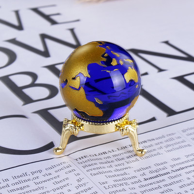 Új kék arany kristály földmodell Globális világtérkép gömb Feng Shui lakberendezési kiegészítők kézműves földrajz ajándékok