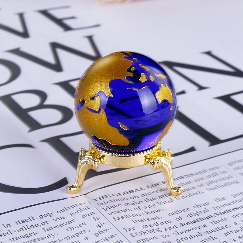 Új kék arany kristály földmodell Globális világtérkép gömb Feng Shui lakberendezési kiegészítők kézműves földrajz ajándékok