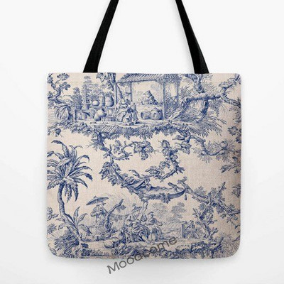 Klasikinis prancūziškas Toile de Jouy tamsiai mėlynos spalvos rašalo motyvas Tradicinis prancūziškas menas pagalvės užvalkalas Medvilninis lininis sofos pagalvėlės užvalkalas