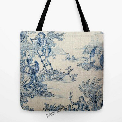 Klasikinis prancūziškas Toile de Jouy tamsiai mėlynos spalvos rašalo motyvas Tradicinis prancūziškas menas pagalvės užvalkalas Medvilninis lininis sofos pagalvėlės užvalkalas