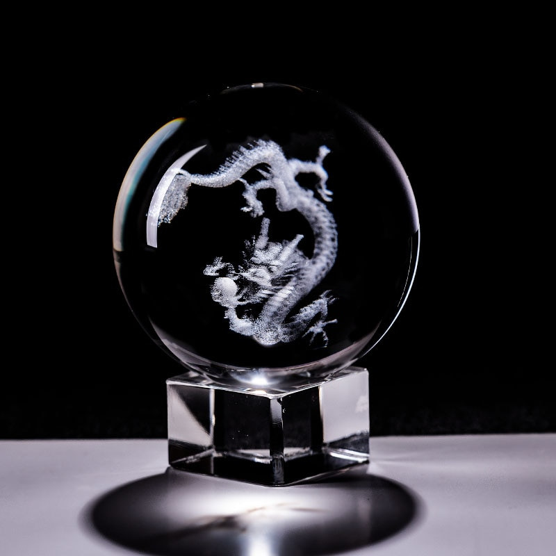 Dropshipping kristálygömb 3D lézergravírozott minták Feng Shui üveggömb gömb Esküvői kézműves lakberendezési díszajándék