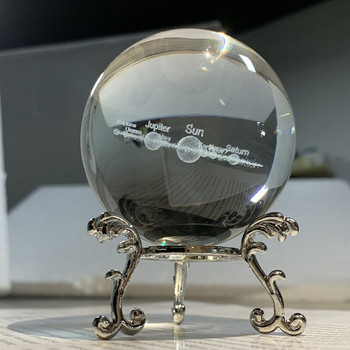 H&D 60 mm кристална топка за слънчева система със стойка, декоративно преспапие, 3D лазерно гравирана стъклена планетна сфера (покажете осем растения)