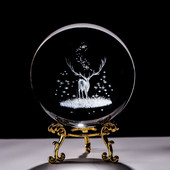 Crystal 3D Ball lézergravírozott Wapiti miniatűr üveg szarvas gömb papírnehezék otthoni íróasztal dekoratív dísz születésnapi Dora ajándékok