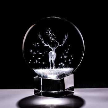 Кристална 3D топка Лазерно гравирана Wapiti Миниатюрен стъклен елен Сфера Пресапие Домашно бюро Декоративен орнамент Подаръци за рожден ден Дора