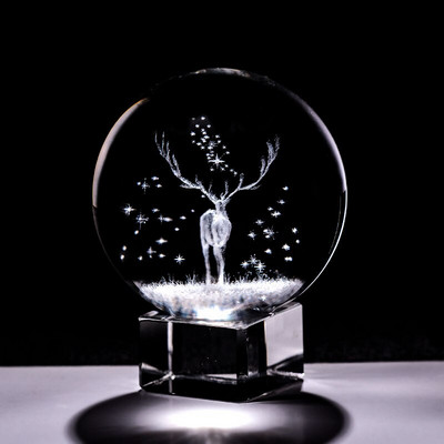 Crystal 3D Ball lézergravírozott Wapiti miniatűr üveg szarvas gömb papírnehezék otthoni íróasztal dekoratív dísz születésnapi Dora ajándékok