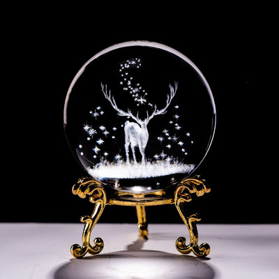 Crystal 3D Ball lézergravírozott Wapiti miniatűr üveg szarvas gömb papírnehezék otthoni íróasztal dekoratív dísz születésnapi Dora ajándékok