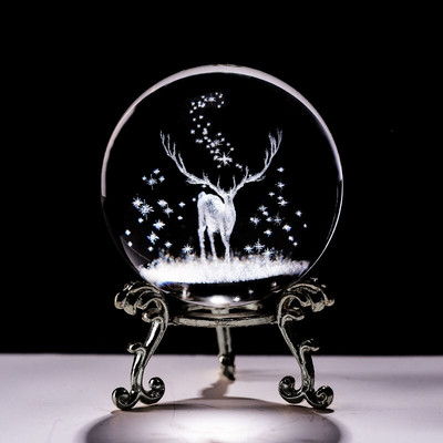 Crystal 3D Ball lézergravírozott Wapiti miniatűr üveg szarvas gömb papírnehezék otthoni íróasztal dekoratív dísz születésnapi Dora ajándékok