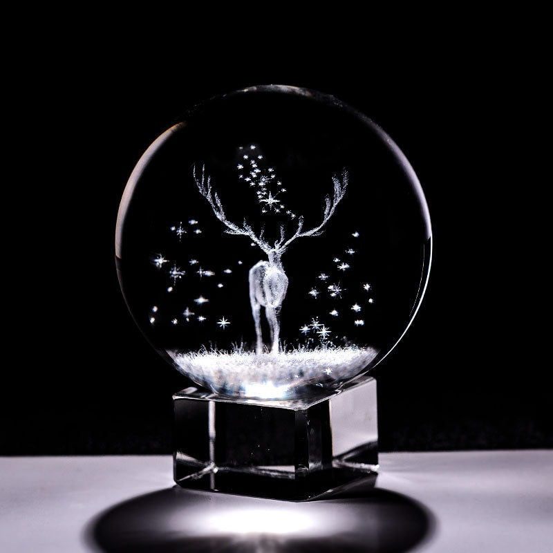 Crystal 3D Ball lézergravírozott Wapiti miniatűr üveg szarvas gömb papírnehezék otthoni íróasztal dekoratív dísz születésnapi Dora ajándékok