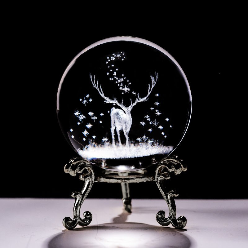 Crystal 3D Ball lézergravírozott Wapiti miniatűr üveg szarvas gömb papírnehezék otthoni íróasztal dekoratív dísz születésnapi Dora ajándékok