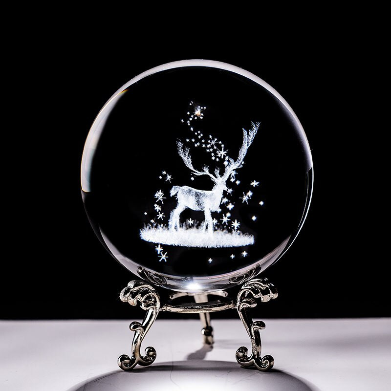 Crystal 3D Ball lézergravírozott Wapiti miniatűr üveg szarvas gömb papírnehezék otthoni íróasztal dekoratív dísz születésnapi Dora ajándékok