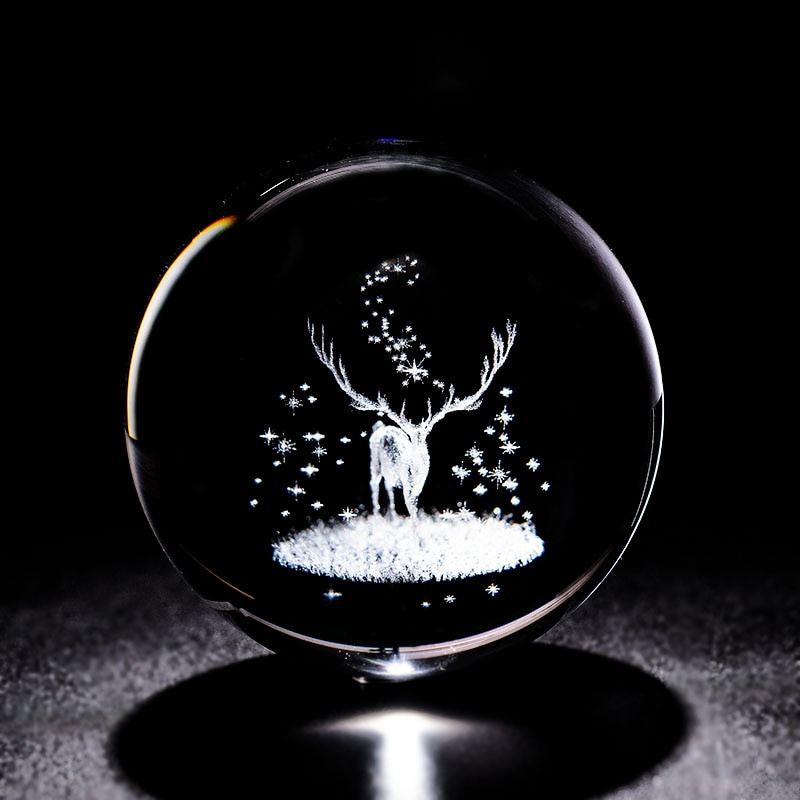 Crystal 3D Ball lézergravírozott Wapiti miniatűr üveg szarvas gömb papírnehezék otthoni íróasztal dekoratív dísz születésnapi Dora ajándékok