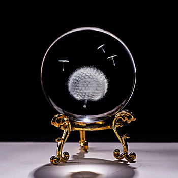 Кристална 3D топка Лазерно гравирано глухарче Миниатюрен стъклен глобус Сфера Домашно декоративно украшение Занаятчийски подаръци Figuras De Cristal