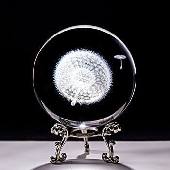 Κρυστάλλινα 3D μπάλα με λέιζερ χαραγμένη πικραλίδα Μινιατούρα Γυάλινη σφαίρα Σφαίρα σπιτιού Διακοσμητικό στολίδι Δώρα χειροτεχνίας Figuras De Cristal