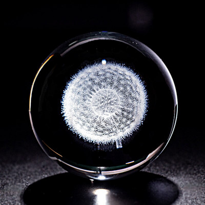 Kristály 3D golyós lézergravírozott pitypang miniatűr üveggömb gömb otthoni dekoratív díszek kézműves ajándékok Figuras De Cristal