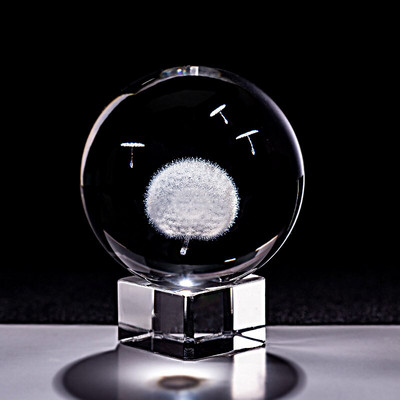 Kristály 3D golyós lézergravírozott pitypang miniatűr üveggömb gömb otthoni dekoratív díszek kézműves ajándékok Figuras De Cristal