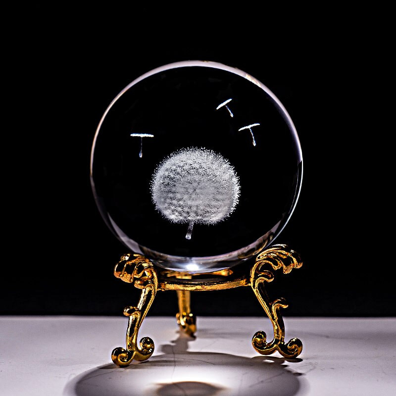 Kristály 3D golyós lézergravírozott pitypang miniatűr üveggömb gömb otthoni dekoratív díszek kézműves ajándékok Figuras De Cristal