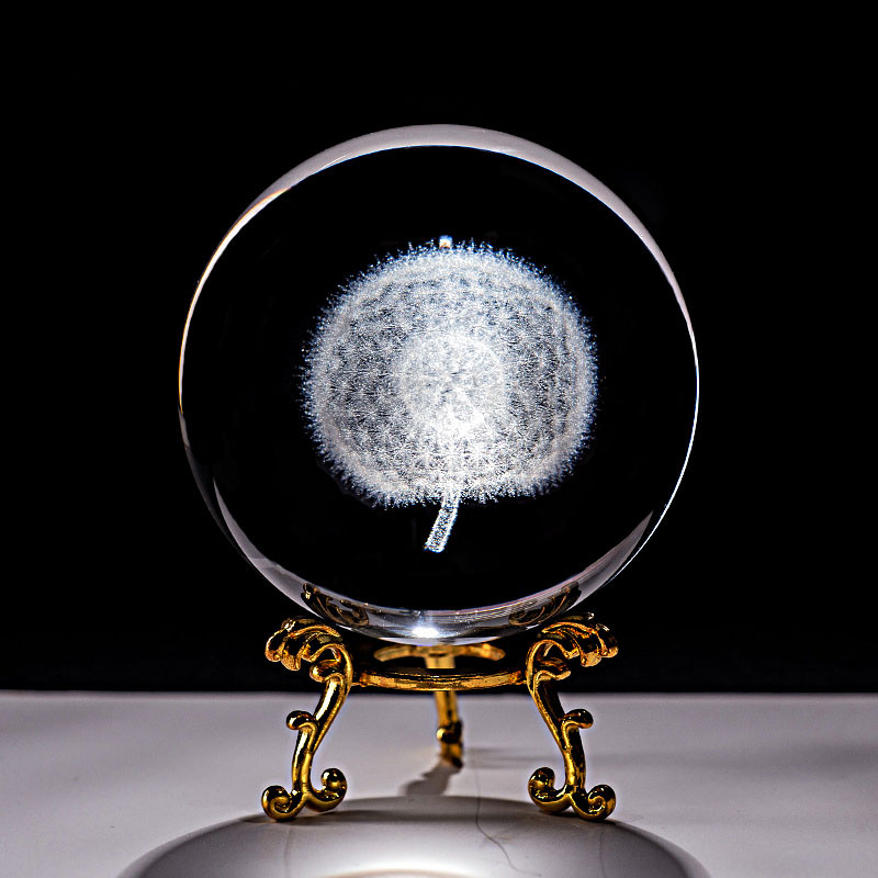 Kristály 3D golyós lézergravírozott pitypang miniatűr üveggömb gömb otthoni dekoratív díszek kézműves ajándékok Figuras De Cristal